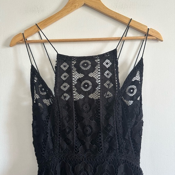 Free People Black Boho Just Like Honey Drape Hem Lace Mini Dress size 6 - Picture 11 of 14